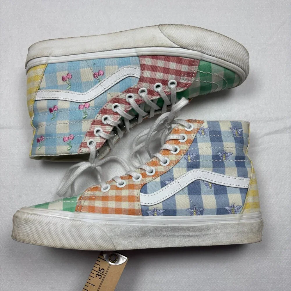 VANS Sneakers Women's Gingham Plaid Colorblock Sk-8 Hi Pink Blue Cottagecore 7.5